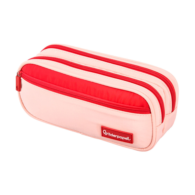 Estuche portatodo liderpapel duo 3 cremalleras con bolsillofrontal rosa 220x90x70 mm