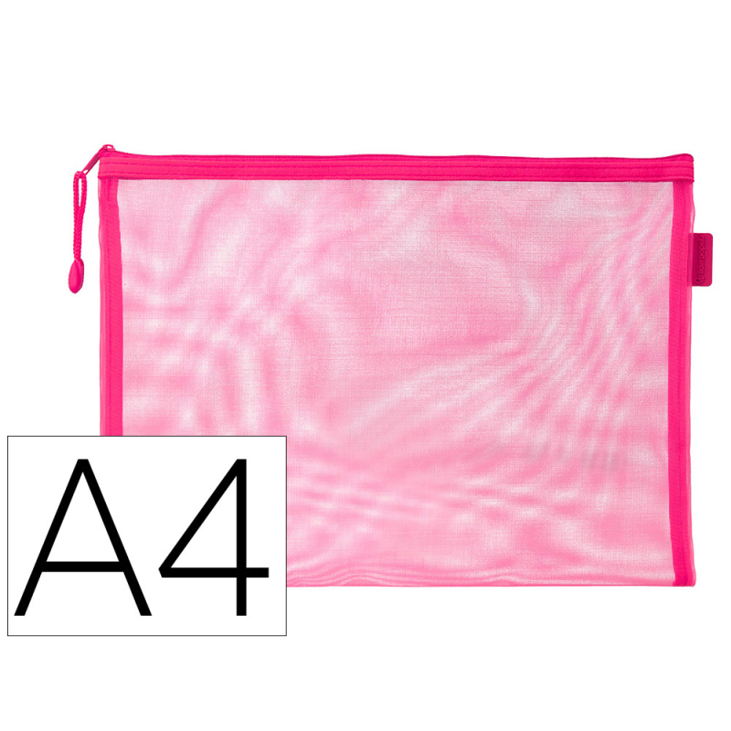 Bolsa zipper bag liderpapel poliester transpirable multiusos din a4 rosa