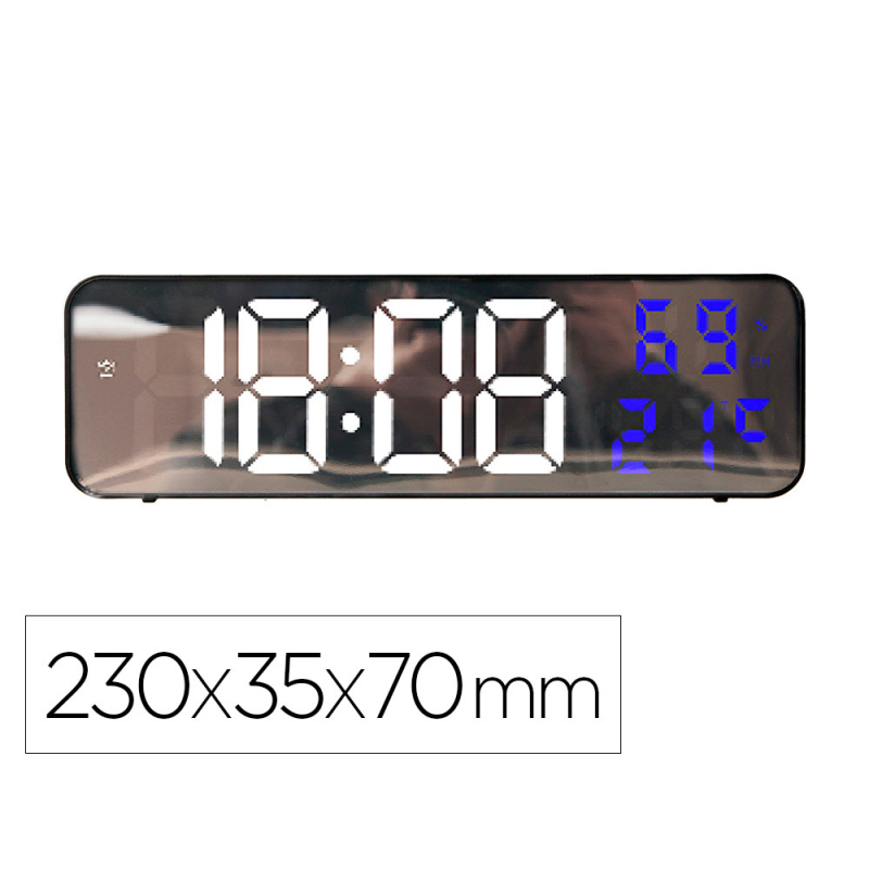 Reloj q-connect de pared y sobremesa digital con temperatura 230x35x70 mm