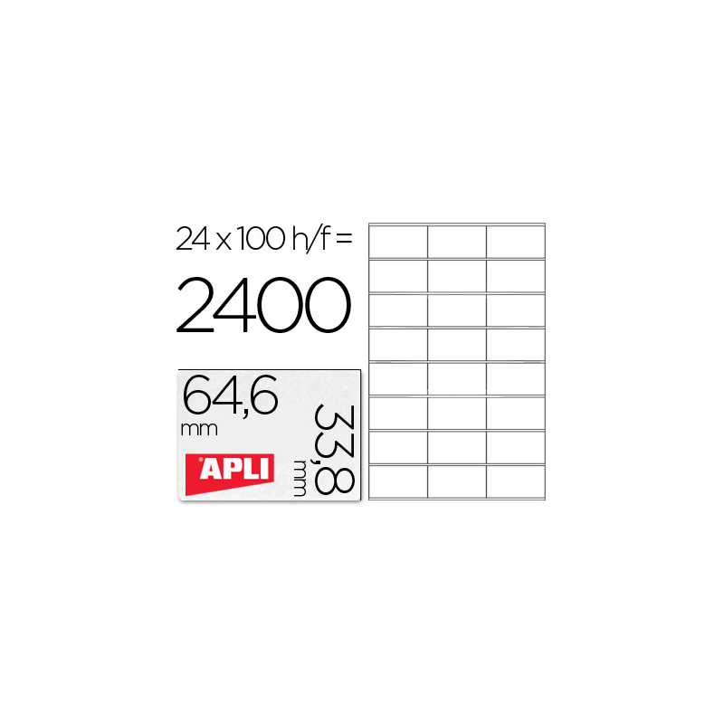 Etiqueta adhesiva apli 1263 tamaño 64,6x33,8 mm fotocopiadora laser ink-jet caja con 100 hojas din a4