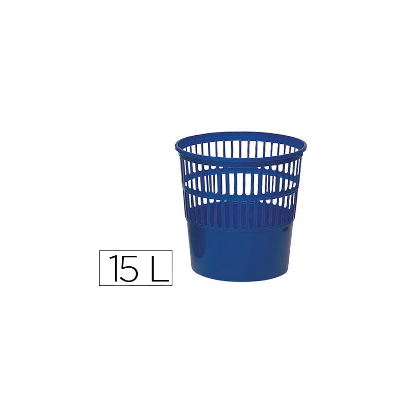 Papelera plastico q-connect 15 litros rejilla color azul 285x290 mm