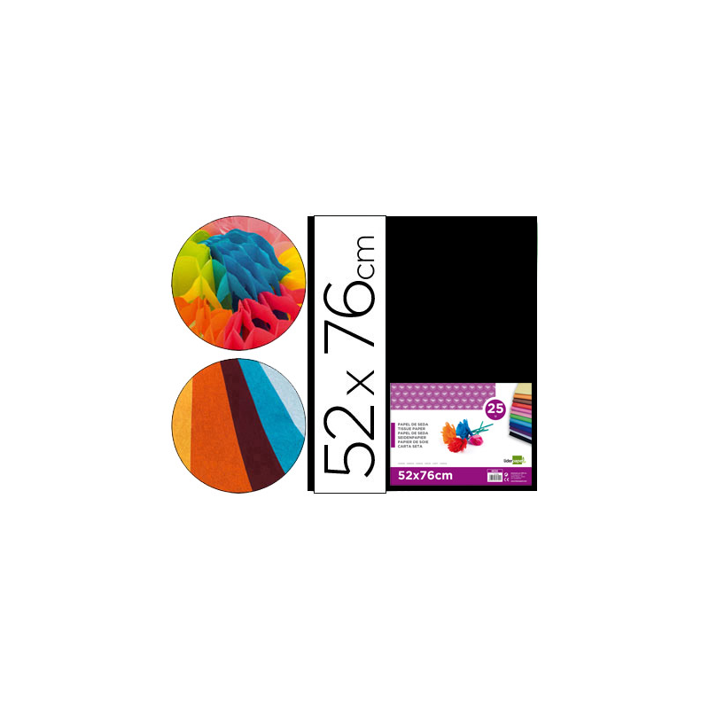 Papel seda liderpapel negro 52x76 cm 18 gr paquete de 25 hojas