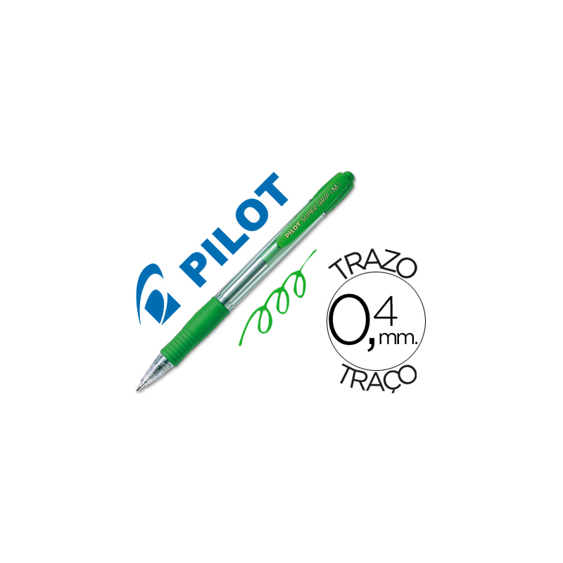 Boligrafo pilot super grip verde retractil sujecion de caucho tinta base de aceite