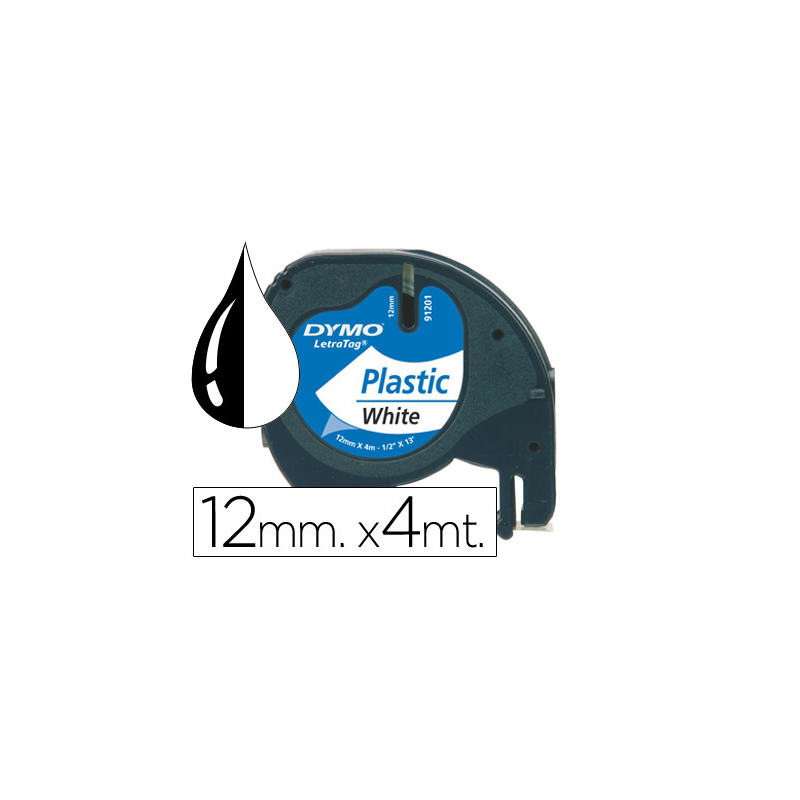 Cinta dymo plastico 12mmx4mt negro/blanco perla para maquina letratag 91201