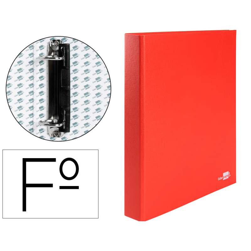 Carpeta de 2 anillas 25mm mixtas liderpapel folio carton forrado paper coat compresor plastico roja