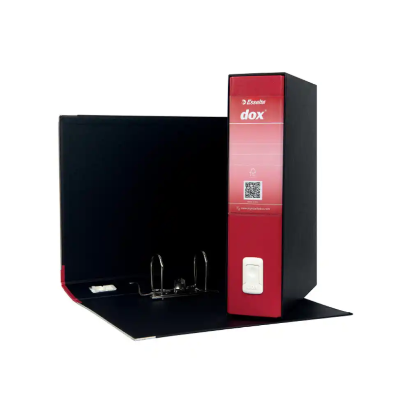 Archivador de palanca esselte dox carton forrado folio lomo 80 mm con cajetin color rojo