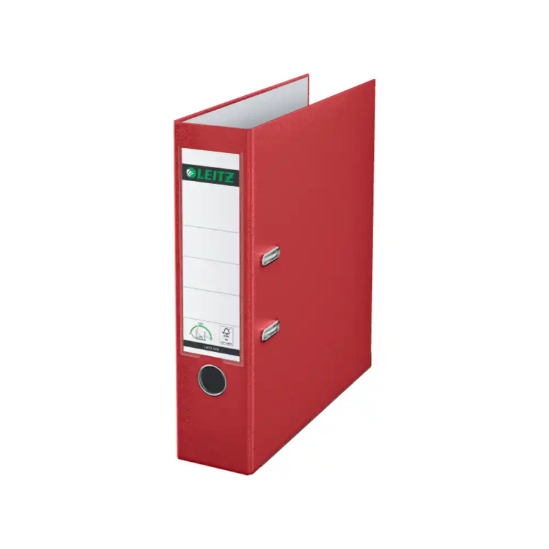 Archivador de palanca leitz co2 neutral carton jaspeado 180 din a4 lomo 80 mm color rojo