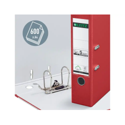 Archivador de palanca leitz co2 neutral carton jaspeado 180 din a4 lomo 80 mm color rojo