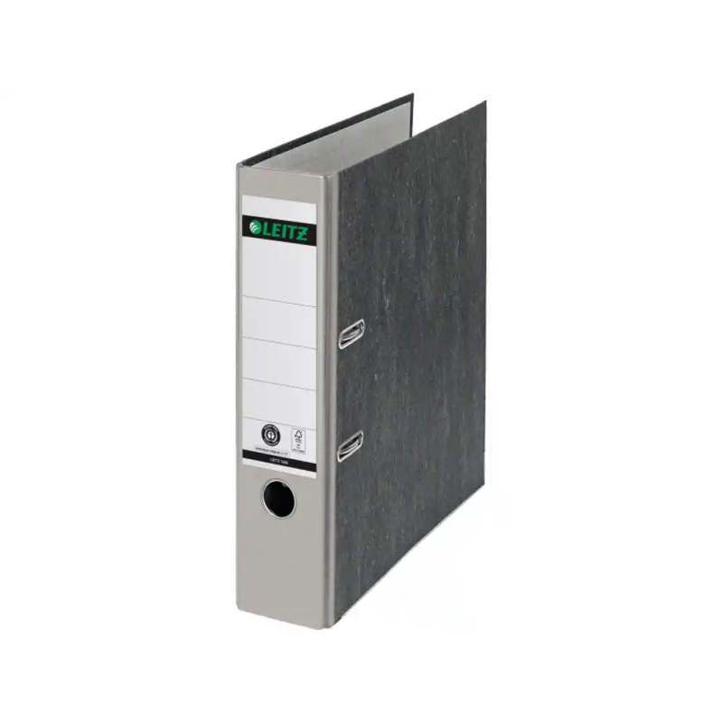 Archivador de palanca leitz co2 neutral carton jaspeado 180 din a4 lomo 80 mm color gris