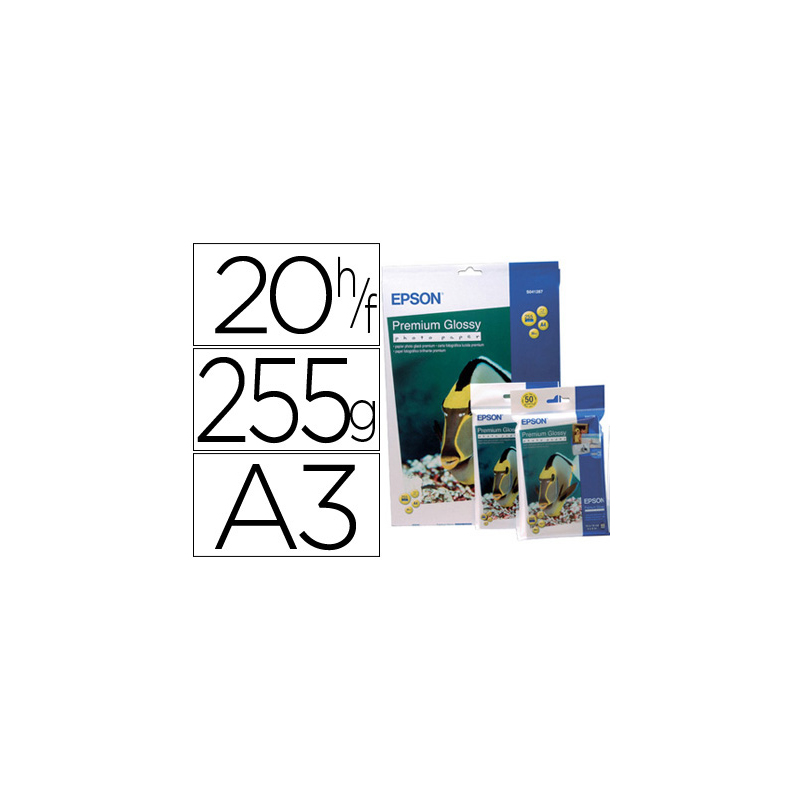 Papel fotografico epson din a3 premium glossy 255 gr pack de 20 hojas