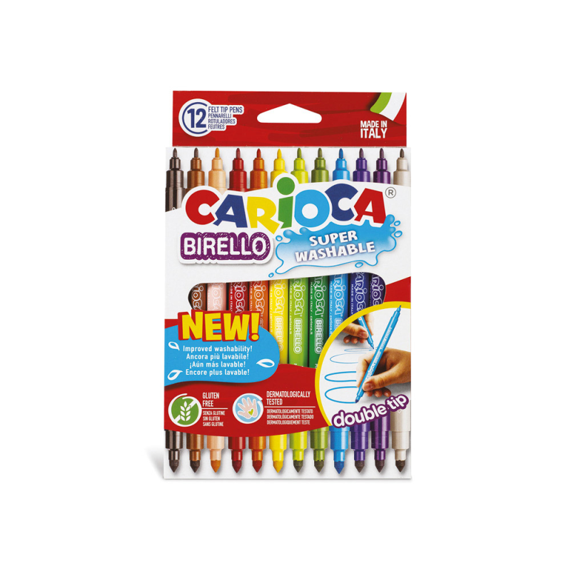 Rotulador carioca birello doble punta caja de 12 unidades colores surtidos