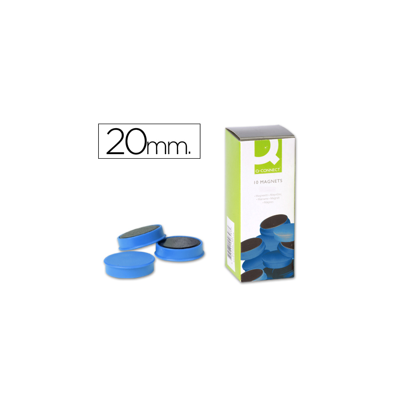 Iman para sujecion q-connect ideal para pizarras magneticas20 mm azul caja de 10 unidades