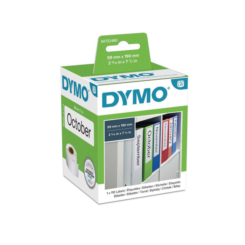 Etiqueta adhesiva dymo 99019 -tamaño 59x190 mm para impresora 400 110 etiquetas uso lomo archivadores