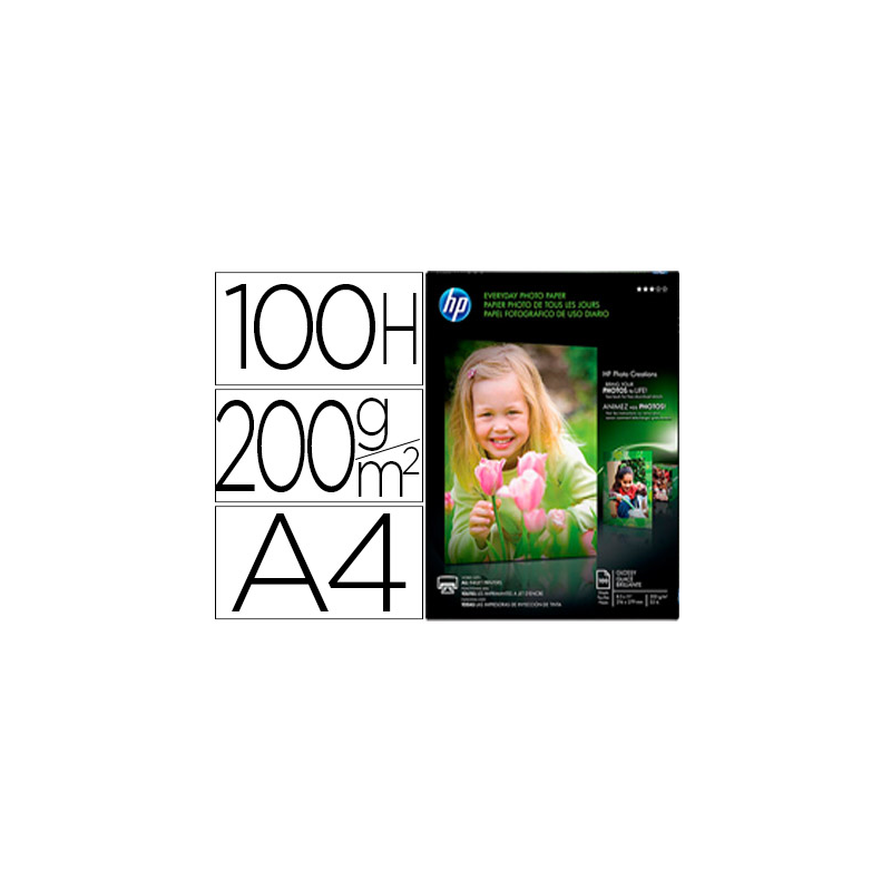 Papel fotografico hp din a4 semi glossy 200 gr paquete de 100 hojas