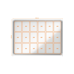 Vitrina de anuncios nobo premium plus con puerta corredera fondo magnetico 18 x din a4 hojas 997x1412x54 mm