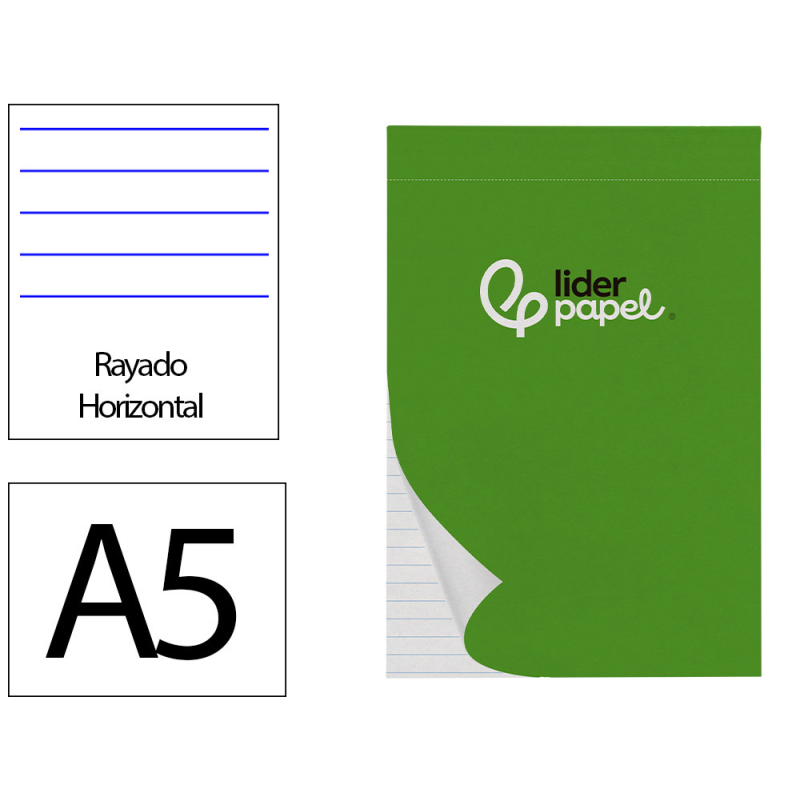 Bloc notas liderpapel horizontal a5 80 hojas 60g/m2 perforado