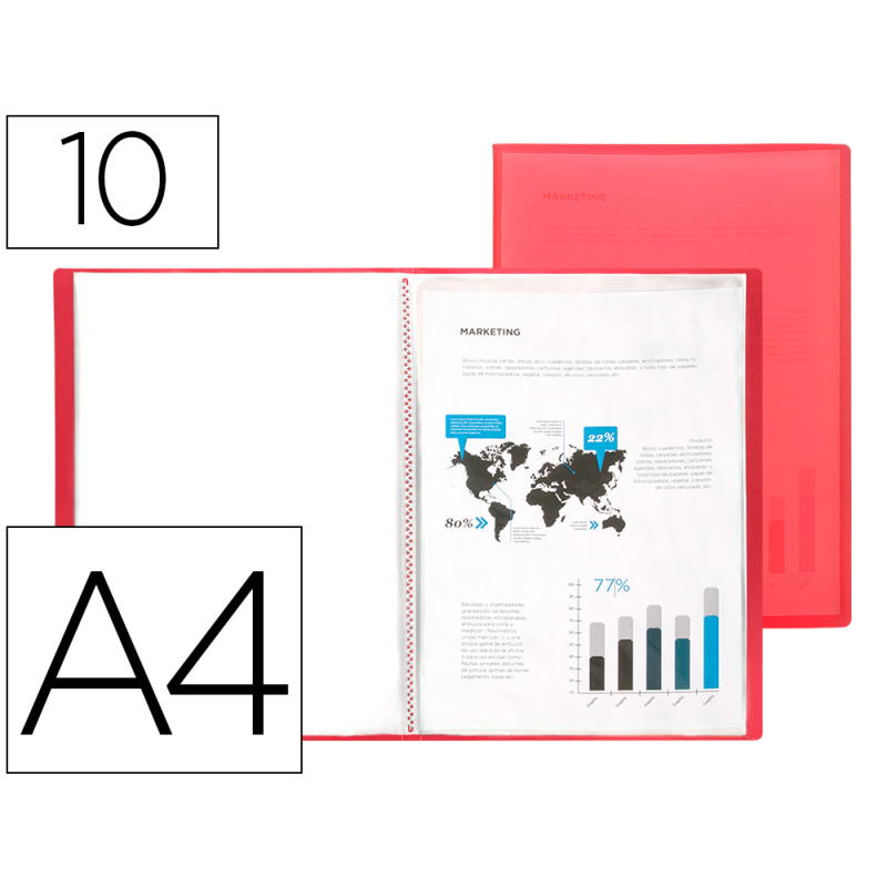 Carpeta liderpapel escaparate 47480 10 fundas polipropileno din a4 rojo translucido