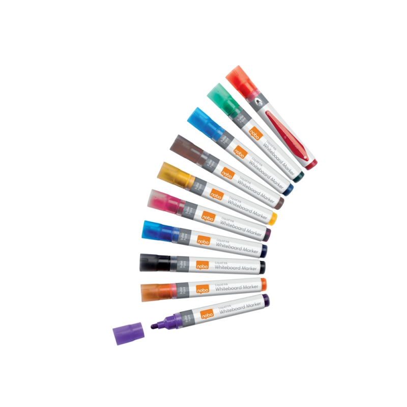 Rotulador nobo para pizarra blanca tinta liquida punta conica 3 mm colores surtidos caja de 10 unidades