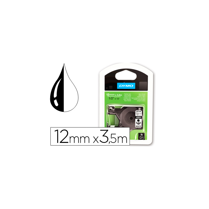 Cinta dymo negro blanco 12mm x3,5 mt d1 nylon