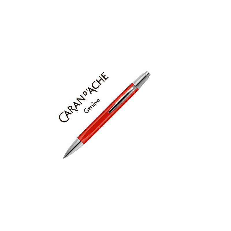 Boligrafo caran d'ache alchemix cuerpo laca roja adornos cromados brillante con estuche punta media