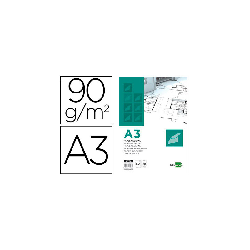 Bloc papel vegetal liderpapel encolado 50 hojas 297x420mm 90gr