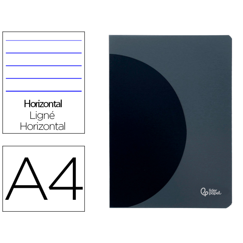 Libreta liderpapel 360 tapa de plastico a4 48 hojas 90gr horizontal con doble margen tapa negra