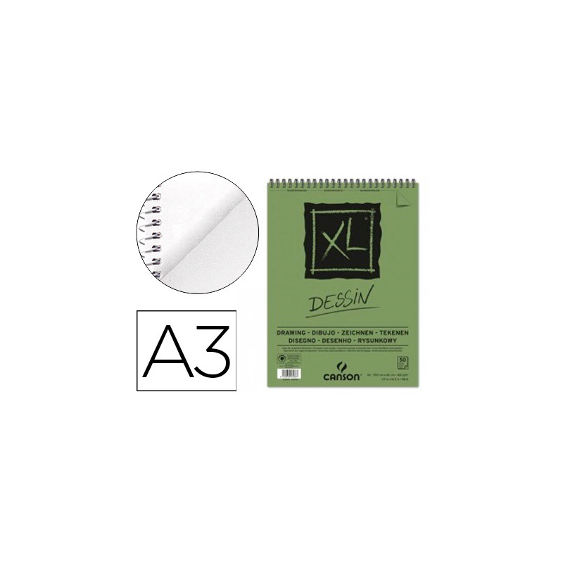 Bloc dibujo canson xl dessin din a3 liso microperforado espiral 29,7x42 cm 50 hojas 160 gr/m2