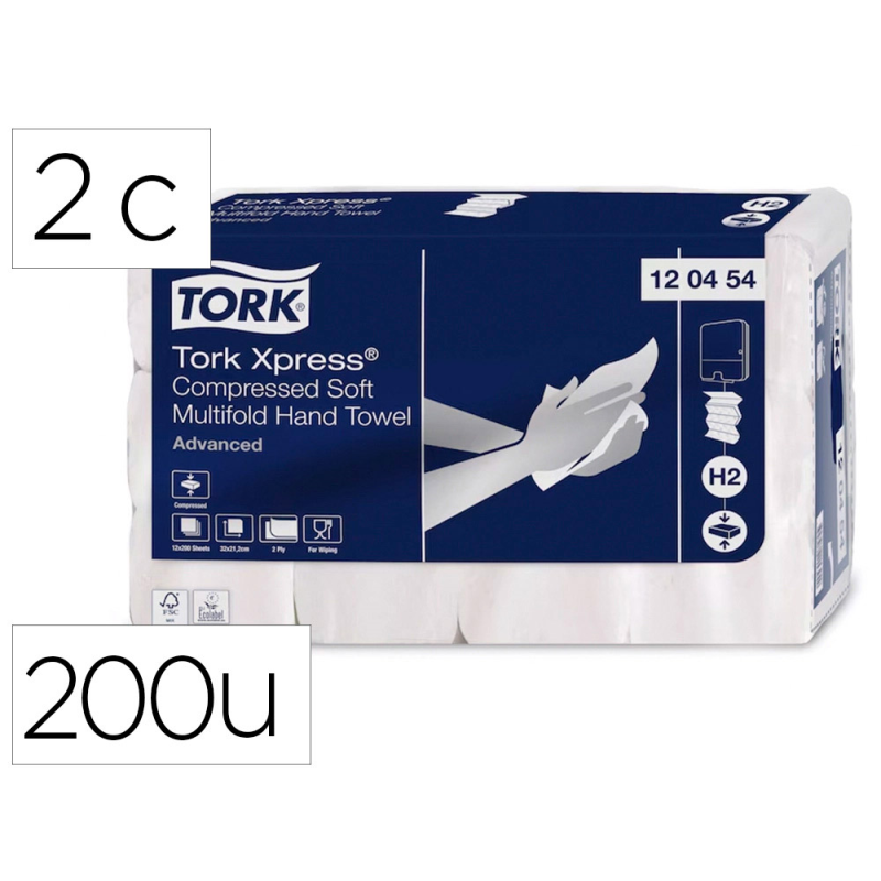 Toalla de papel engarzada 2 capas 21x32 cm paquete de 200 unidades para dispensador h2