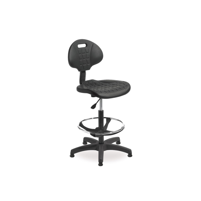 Taburete con respaldo rocada regulable en altura con asiento y respaldo en polimero con tacos