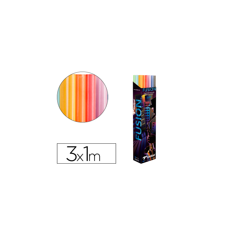 Papel kraft fusion 1x3 mt expositor 30 rollos colores surtidos