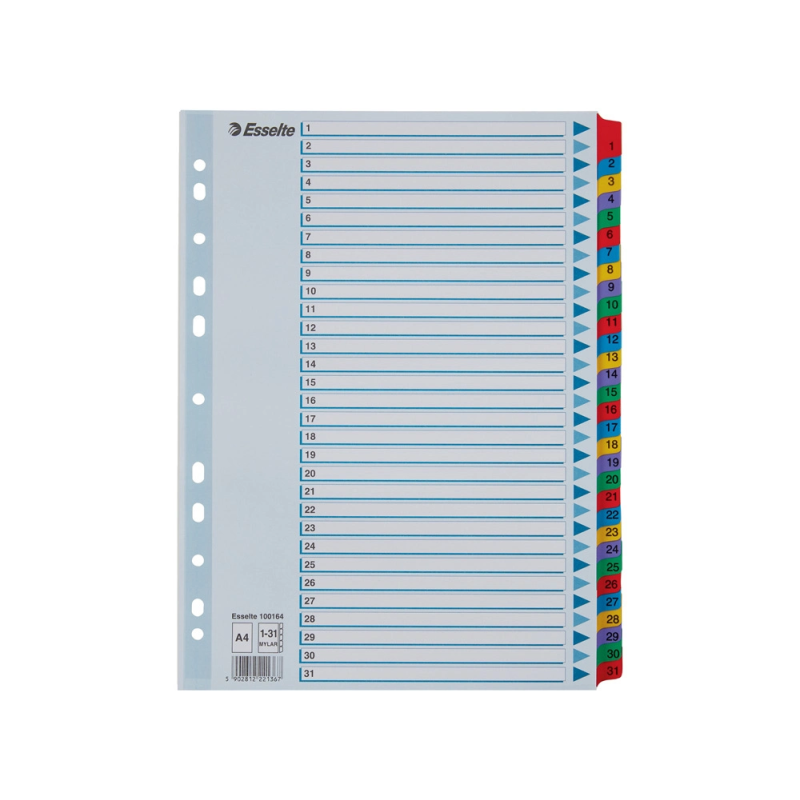 Separador numerico esselte cartulina 1-31 juego de 31 separadores din a4 multitaladro