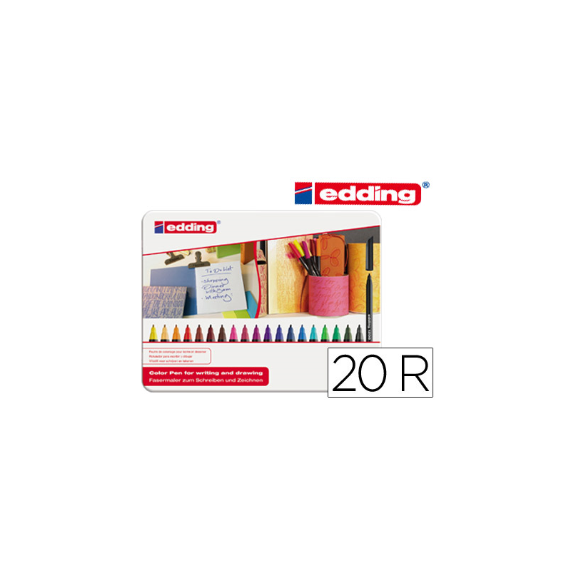 Rotulador edding punta fibra 1200 caja metalica 20 unidades colores surtidos punta redonda 0,5 mm