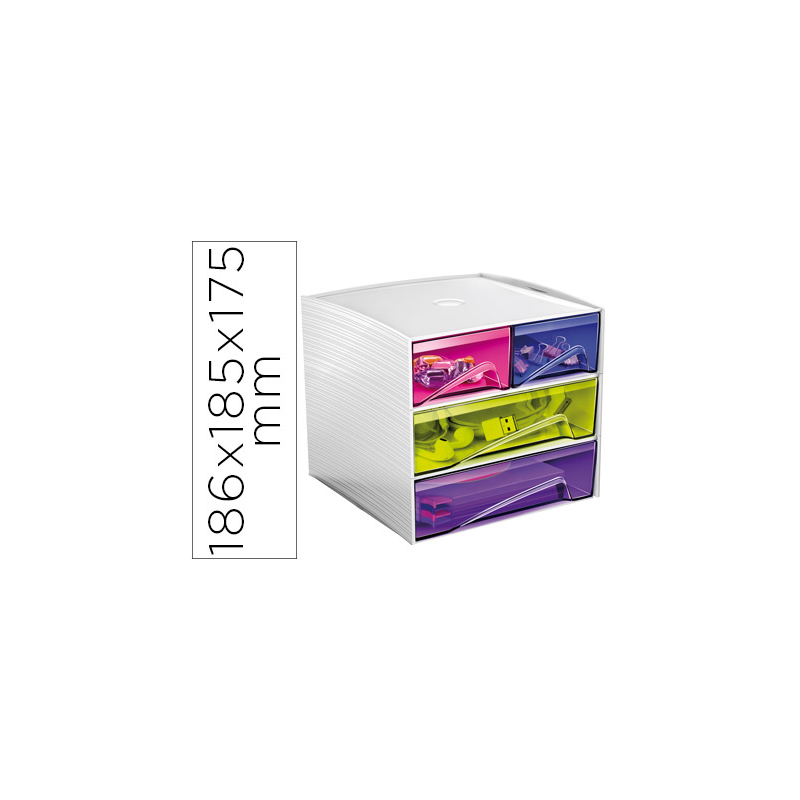 Fichero cajones de sobremesa cep mycube 4 cajones poliestireno multicolor 186x185x175 mm