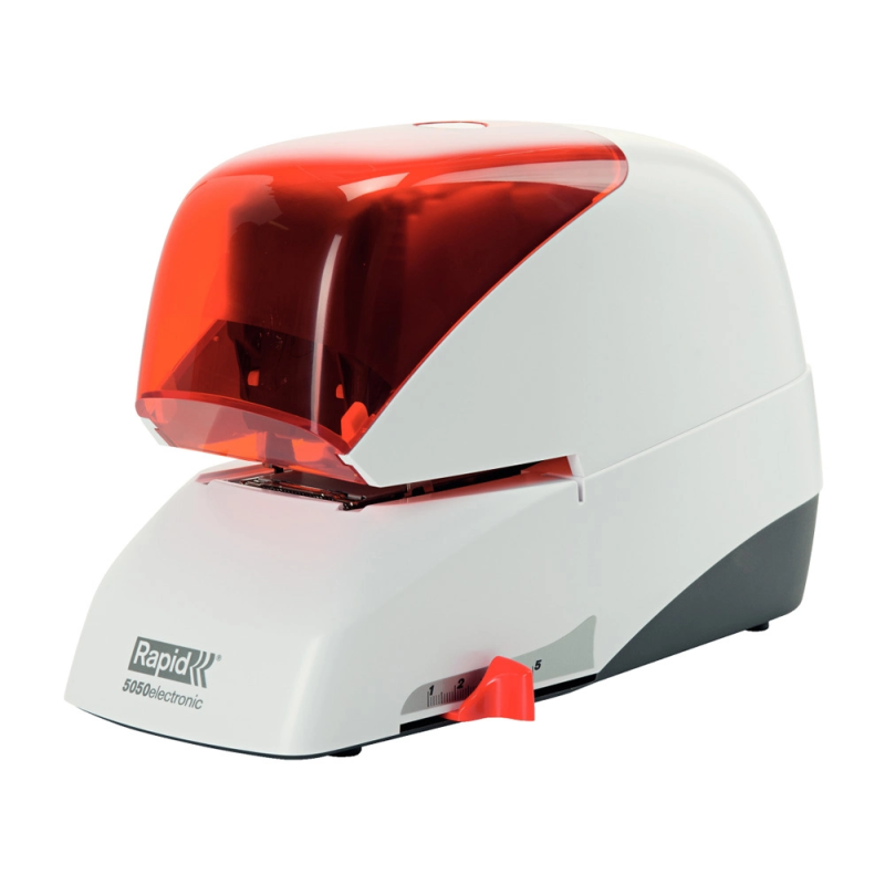 Grapadora electrica rapid 5050e capacidad 50 hojas usa casette grapas 5050e color plata/naranja