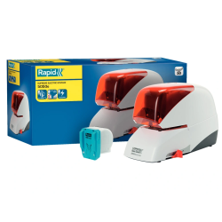 Grapadora electrica rapid 5050e capacidad 50 hojas usa casette grapas 5050e color plata/naranja