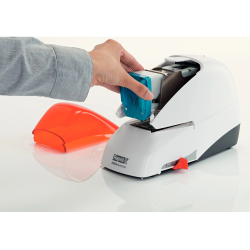 Grapadora electrica rapid 5050e capacidad 50 hojas usa casette grapas 5050e color plata/naranja