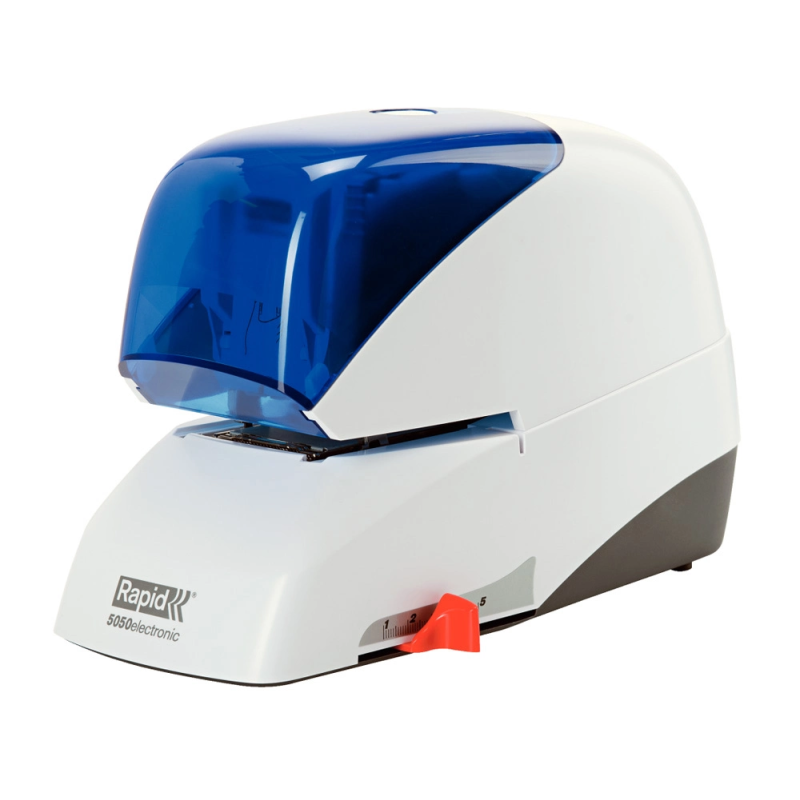 Grapadora electrica rapid 5050e capacidad 50 hojas usa casette grapas 5050e color azul