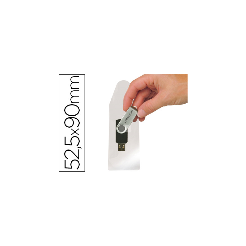 Funda autoadhesiva q-connect para memorias usb capacidad para 10 unidades 52,5x 90 mm