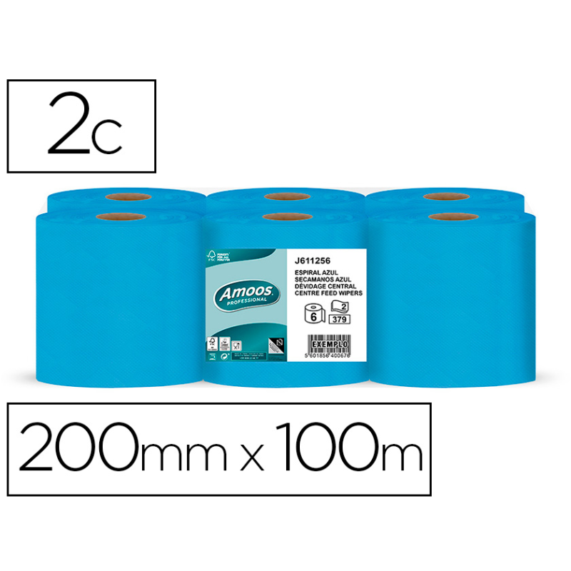Papel secamanos amoos 2 capas professional 192 mm x 125 mt color azul paquete de 6 rollos