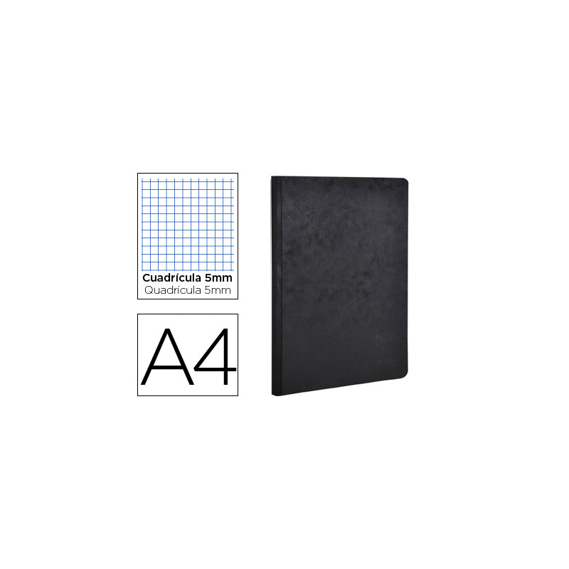 Libreta age-bag tapa cartulina lomo cosido cuadro 5 mm 96 hojas color negro 210x297 mm