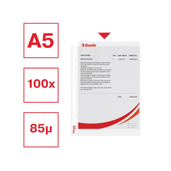 Funda multitaladro esselte din a5 polipropileno piel de naranja con refuerzo bolsa de 100 unidades