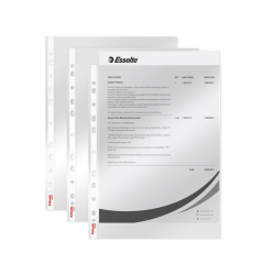 Funda multitaladro esselte din a4 polipropileno cristal con refuerzo bolsa de 100 unidades