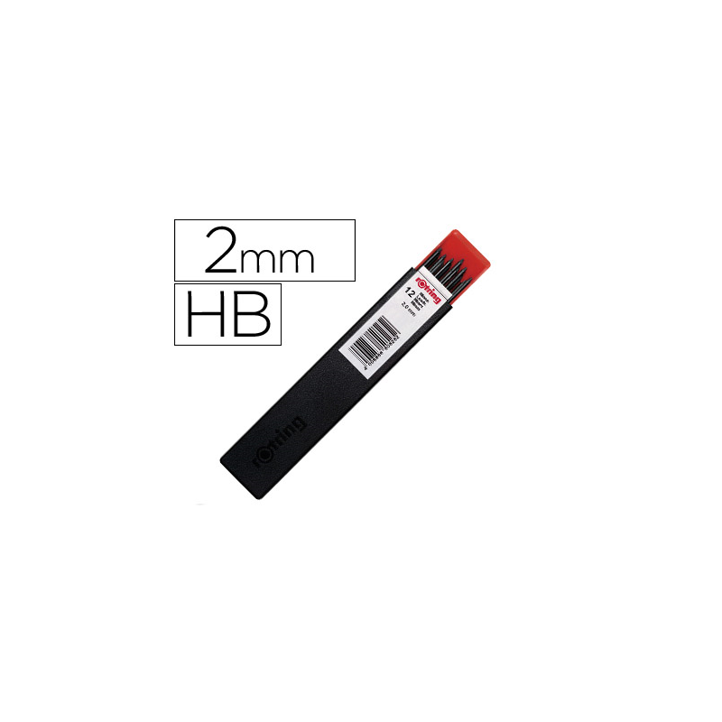 Minas rotring grafito 2 mm hb estuche de 12 minas