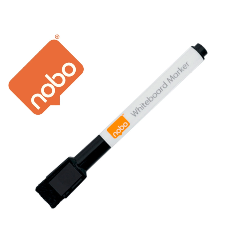 Rotulador nobo mini con borrador para pizarra blanca punta redonda 2 mm color negro pack de 6 unidades