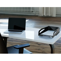 Bandeja sobremesa plastico q-connect gran capacidad con asa negro opaco 386x270x115mm