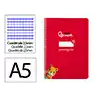 Cuaderno espiral liderpapel a5 pautaguia tapa blanda 40h 75gr cuadro pautado 2,5mm color rojo