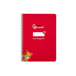 Cuaderno espiral liderpapel a5 pautaguia tapa blanda 40h 75gr cuadro pautado 2,5mm color rojo