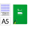 Cuaderno espiral liderpapel a5 pautaguia tapa blanda 40h 75gr cuadro pautado 2,5mm color verde