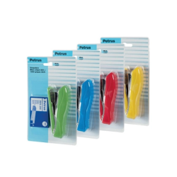 Grapadora petrus liliput 200 capacidad 12 hojas + 1 caja grapas 23/6 colores surtidos