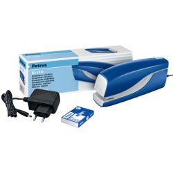Grapadora petrus electrica e-110 contactless azul capacidad 10 hojas usa grapas n 10